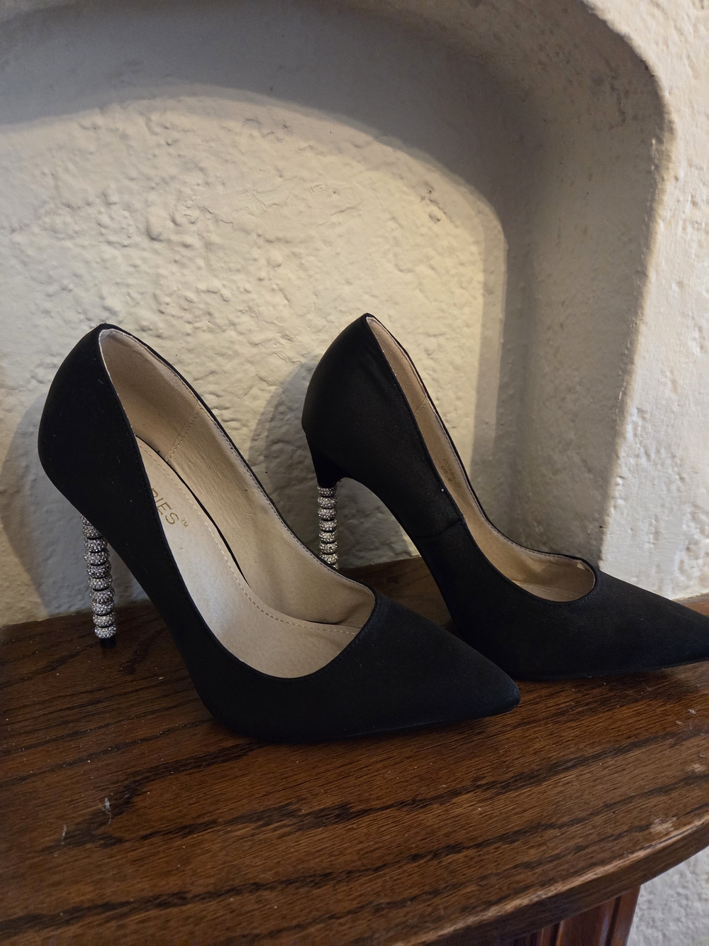 Black Rhinestone-Embellished Stiletto Heels - Evening Pumps